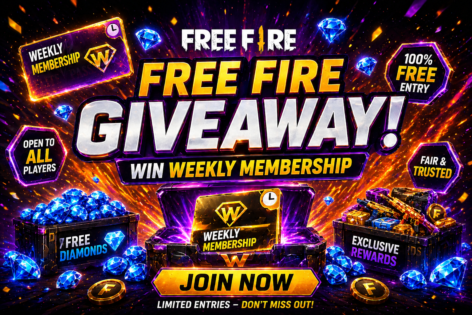 freefire giveaway weekly membership wakgaming.com